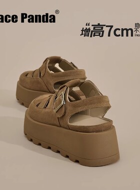 香港GP2025新款夏季小个子复古勃肯猪笼鞋厚底增高罗马包头凉鞋女