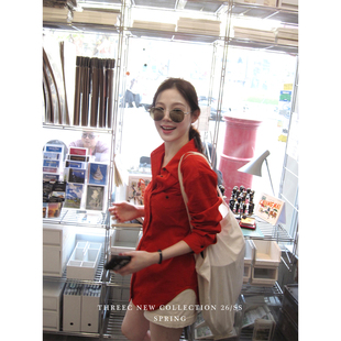 三喜threec 100%棉灯芯绒口袋正肩衬衫女春夏设计感小众百搭上衣