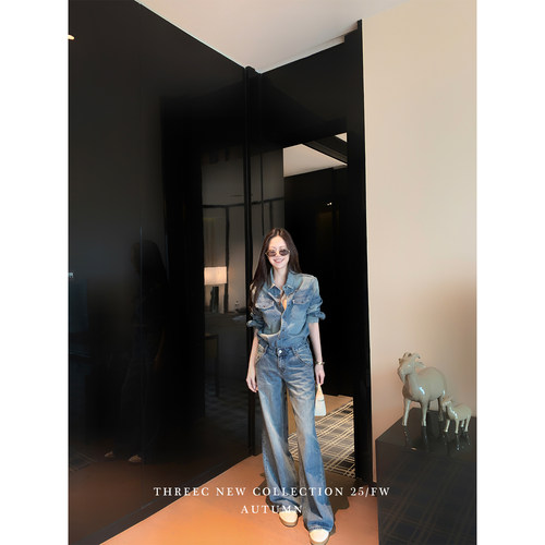 三喜threec 私服线*H腰有救了！！买这个！纯棉低腰直筒牛仔裤女