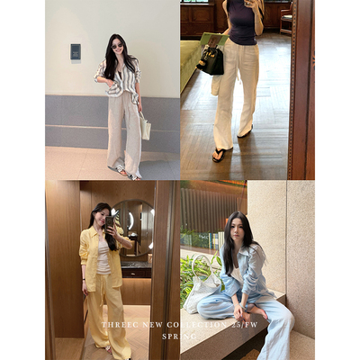 三喜threec 合身版型亚麻裤2.0 加颜色了！百搭休闲裤女直筒长裤