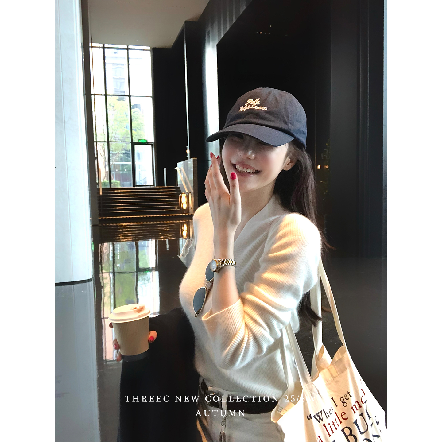 三喜threec 【独家zui窄的v领】20%浣熊绒10%羊毛/保暖气质针织衫