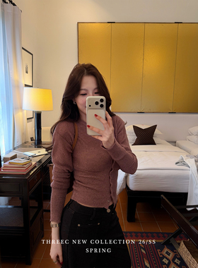 三喜threec【闪钻针织】紧身单排扣内搭针织衫修身短款开衫外套女