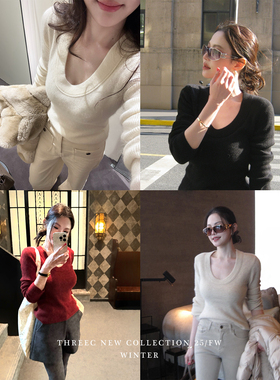 三喜threec 喜强推！！浣熊打底2.0！大圆领浣熊绒打底针织毛衣女