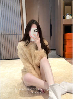 三喜threec《节日氛围》法式设计感独家定染拉毛宽松套头加厚毛衣