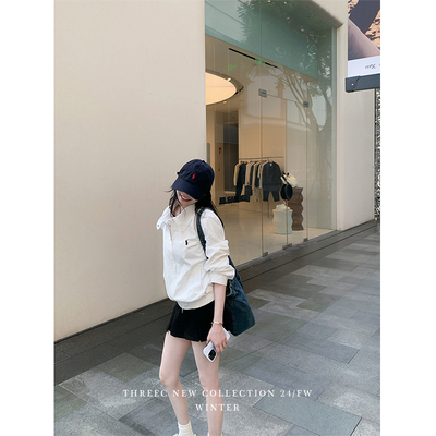 三喜threec 拉夫风衣面料夹克外套女春秋2024新款小个子外套上衣