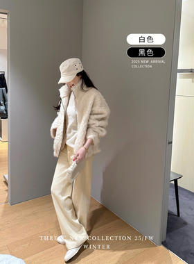 三喜threec 私服时髦姐*法式设计感拉毛立领外套女秋冬毛毛外套