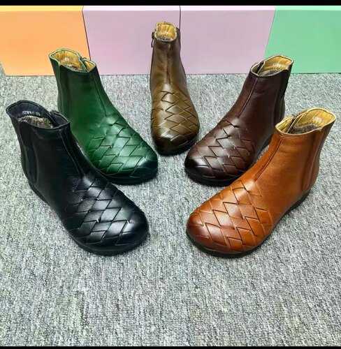25916-3秋冬新品复古时尚牛皮加绒软底舒适百搭休闲女短靴平底