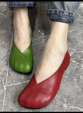 829-6新品复古时尚牛皮牛筋软底舒适百搭休闲女士低邦休闲鞋单鞋