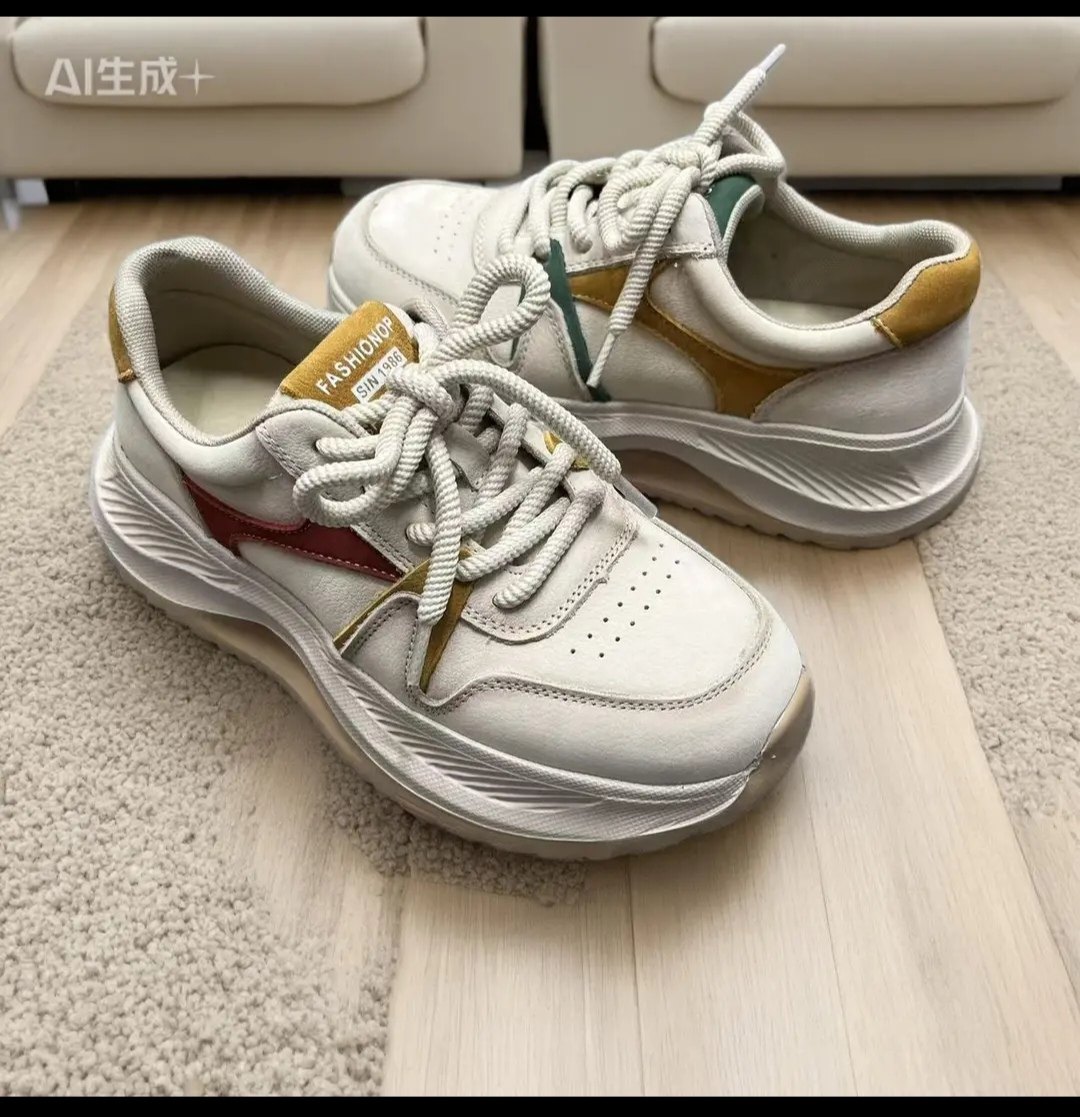 2605春季新品复古拼色头层牛皮松糕厚底百搭低邦运动休闲鞋,女鞋,时尚休闲鞋,淘宝优惠券,粉丝福利购,淘宝优惠卷