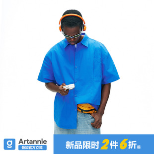 美式 ARTANNIE夏季 男款 衬衫 纯棉宽松设计感情侣衬衣 克莱因蓝色短袖