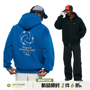 ARTANNIE美式重磅蓝色卫衣男款2026秋季宽松情侣连帽运动开衫外套