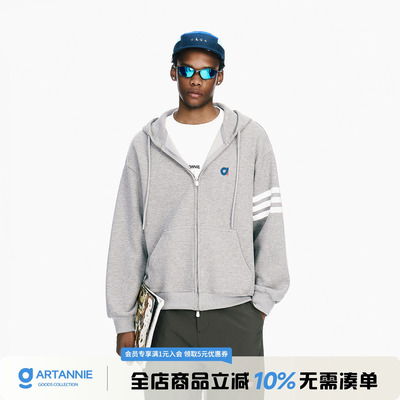 ARTANNIE华夫格连帽开衫卫衣男2026秋季新款美式撞色情侣运动外套
