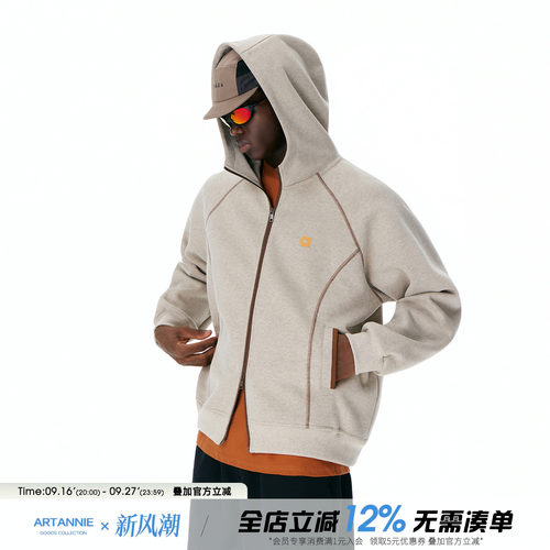ARTANNIE美式重磅开衫连帽卫衣男秋季新款哈苏线运动情侣夹克外套