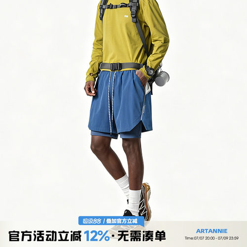 ARTANNIE美式假两件男生裤子2026新款夏季户外运动跑步篮球短裤男