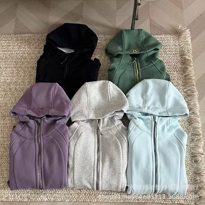 Lulu同款Scuba卫衣修身瑜伽连帽外套加绒显瘦拉链开衫