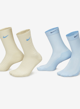 NIKE耐克 透气训练跑步运动休闲一双装中筒袜 DR9994-DV5701-100