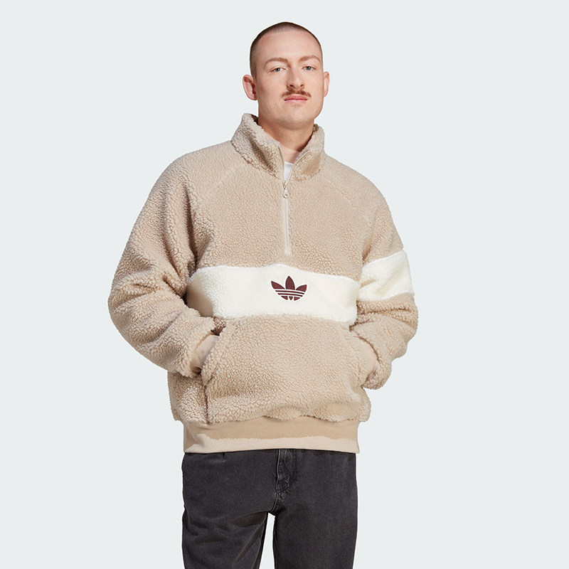 阿迪达斯WNTR FLEECE JKT仿羊羔绒半开襟运动卫衣套头衫 HZ0719