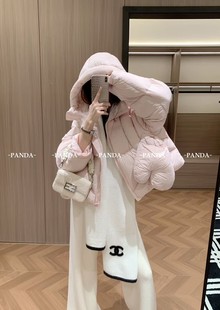 Panda 平湖正版95白鸭绒短款羽绒服外套连帽配手套款可爱面包服女