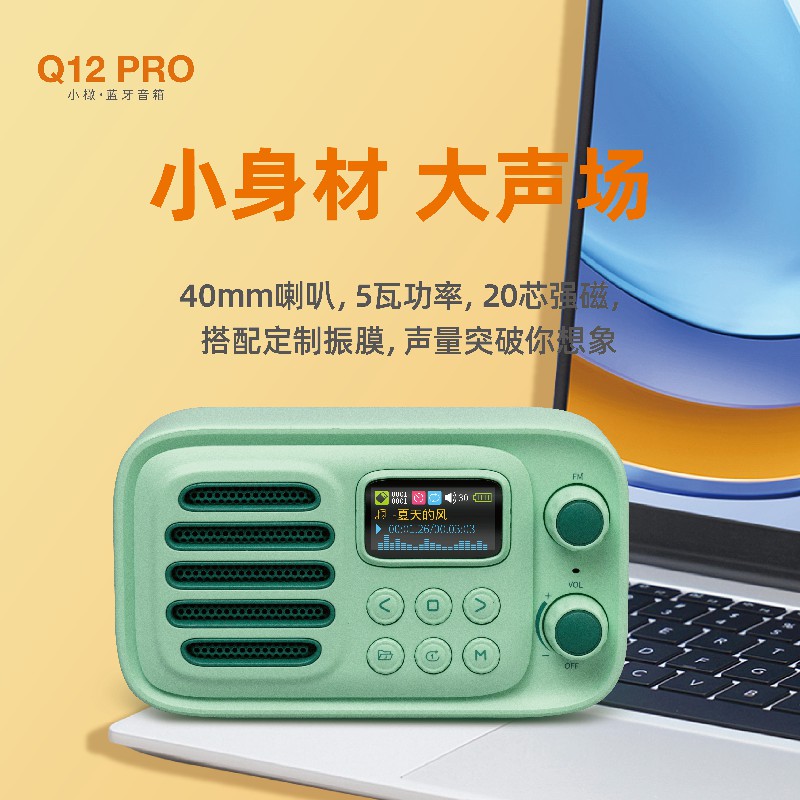 新品乐果Q12Pro蓝牙音箱便携式插卡mp3音乐儿童播放器老人收音机-封面