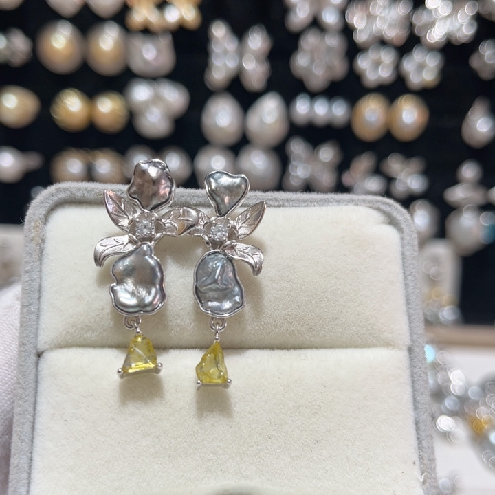 大溪地无核keshi双珠繁花包镶耳钉,珠宝/钻石/翡翠,其他,淘宝优惠券,粉丝福利购,淘宝优惠卷