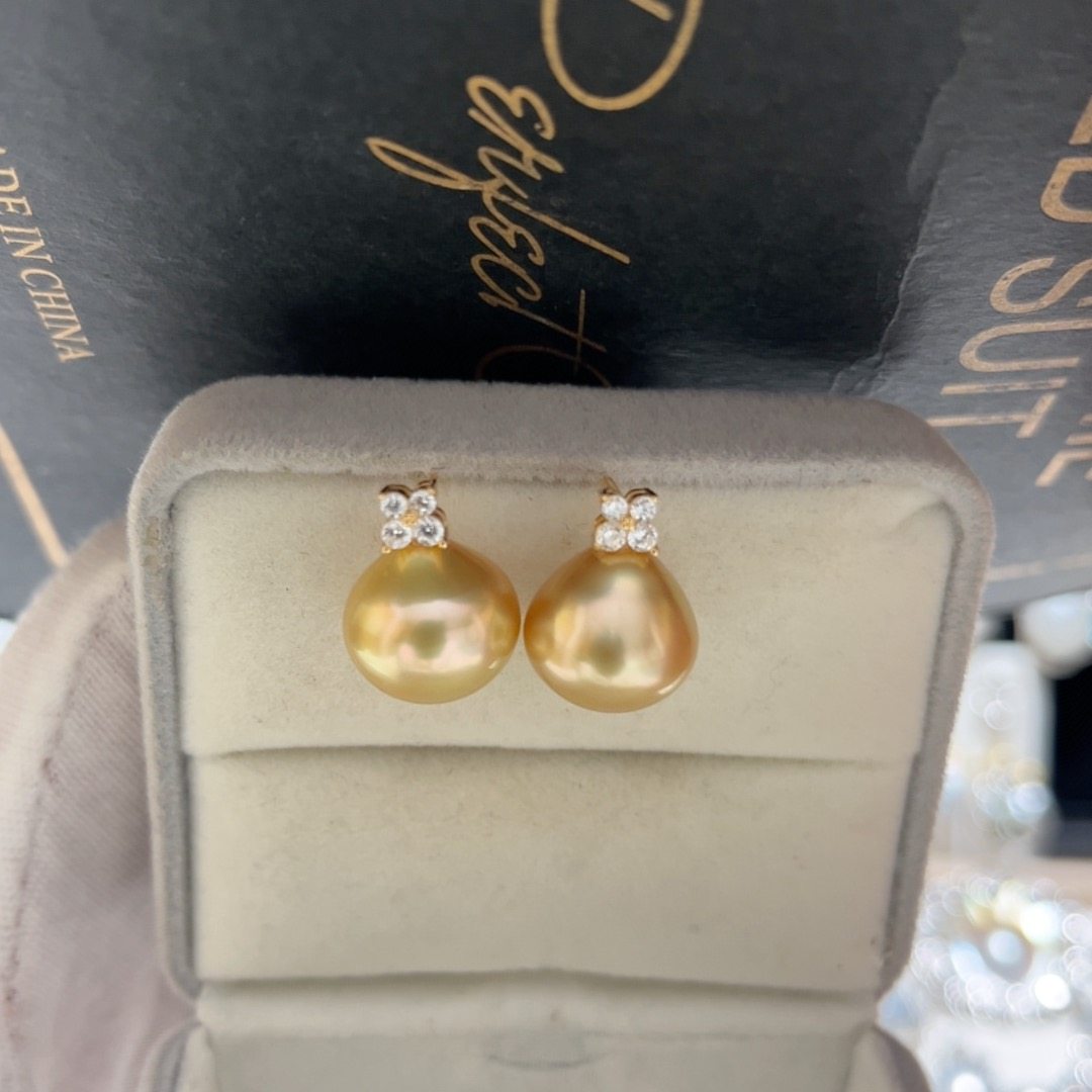 12.2mm天然海水南洋金珠浓金四叶草耳钉S925银,珠宝/钻石/翡翠,耳饰,淘宝优惠券,粉丝福利购,淘宝优惠卷