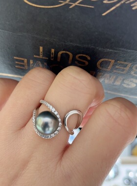 10.1mmmm天然海水海洋蓝色调大溪地重工戒指S925银上开口调节