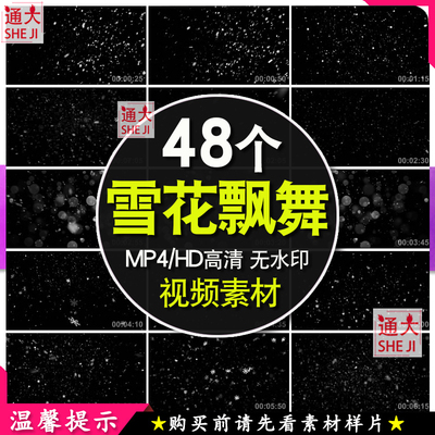 下雪动画大雪飞舞雪花飘落pr/ae视频素材大屏幕高清mov带透明通道
