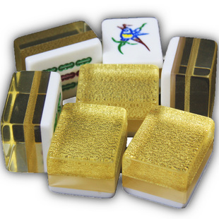 来生财土豪金水晶牌3层水晶麻将牌金丝麻将家用大号42MM送桌布