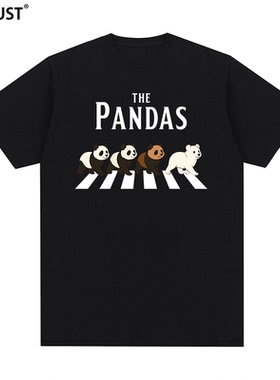 The Pandas短袖T恤熊猫Beatles恶搞披头士甲壳虫列侬摇滚情侣男女