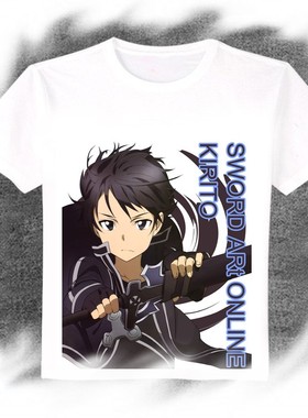 刀剑神域 SAO 桐人 动漫周边白色长短袖t恤 可来图上衣