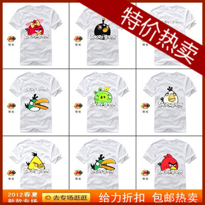 愤怒的小鸟系列个性红小鸟炸弹鸟T恤动漫半袖短袖定制绿猪