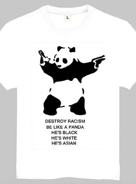 Destroy Racism T-shirt 反歧视 挺熊猫 T恤 欧美潮流T恤 游戏T恤