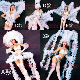 莎莎家夜店酒吧DJ歌手舞蹈队男女GOGO性感夸张大气白色蕾丝演出服