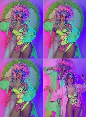 夜店酒吧影楼DJ舞队gogo七夕情人节中秋绿色国潮古风戏曲风演出服