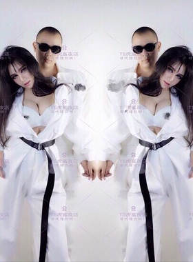 夜店DJ歌手舞队DS男女GOGO白色连体酒吧LOGO来图定制工装裤演出服