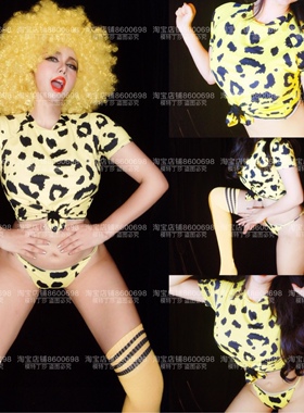 SASA同款2018欧美酒吧DS夜店舞队派对GOGO性感可爱黄色豹纹演出服