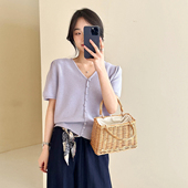 2026春夏新款 显瘦百搭短款 针织上衣 糖安妮 丝巾松紧宽松阔腿裤