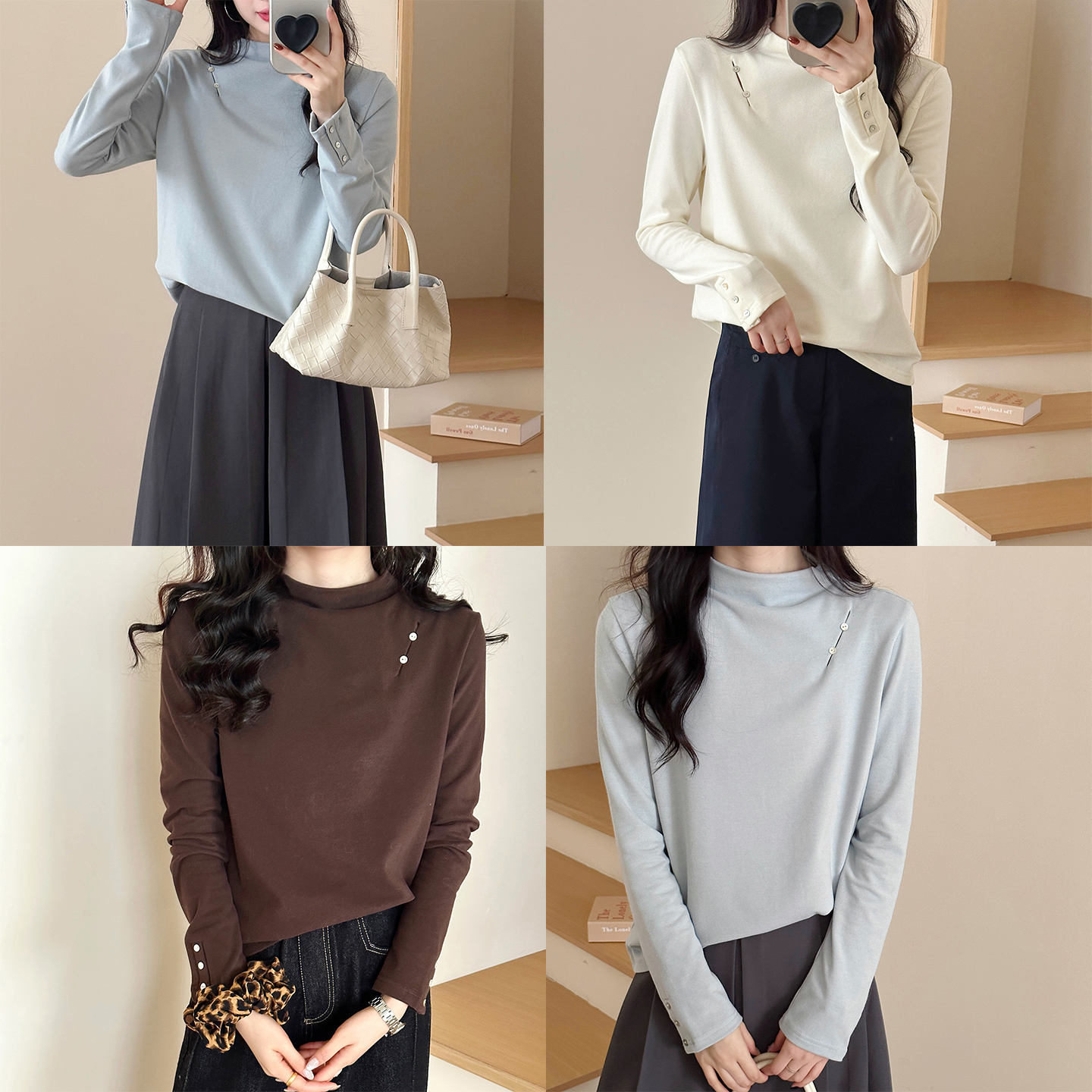 设计款半高领针织衫女显瘦打底衫