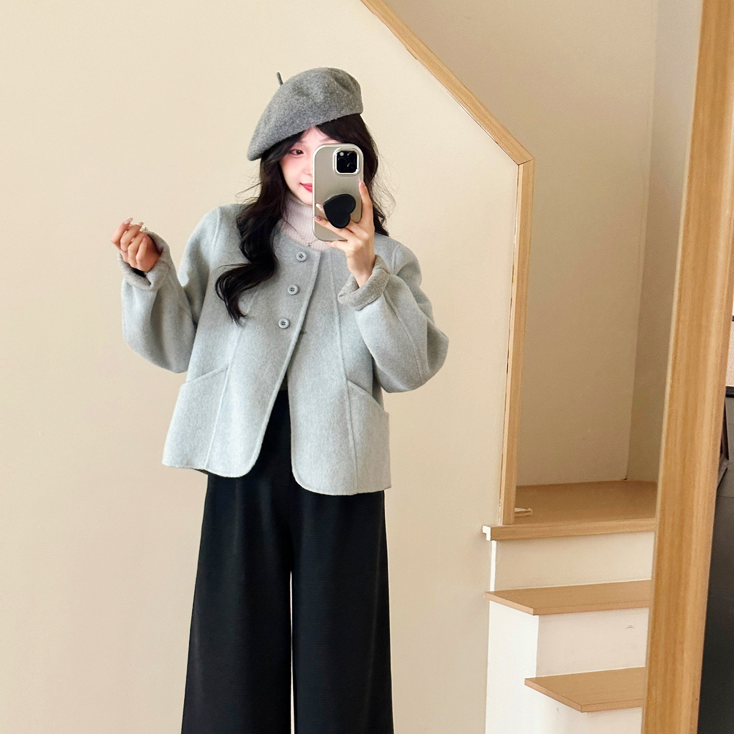 糖安妮2025冬季新款双面羊毛大衣女短款简约通勤宽松外套,女装/女士精品,短外套,淘宝优惠券,粉丝福利购,淘宝优惠卷