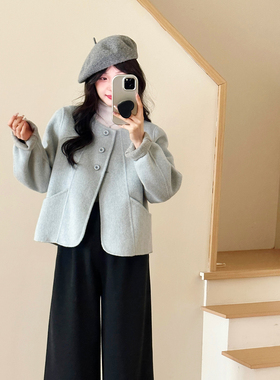 糖安妮2025冬季新款双面羊毛大衣女短款简约通勤宽松外套