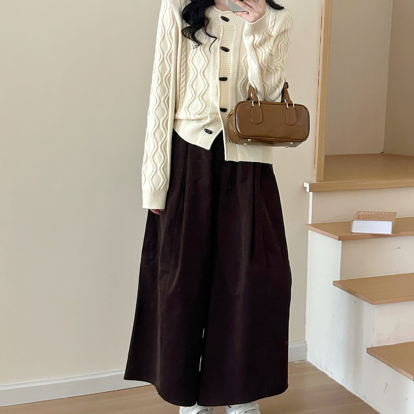 秋冬灯芯绒九分阔腿裤裤裙女松紧