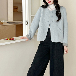 长裤 糖安妮冬日咖啡2025冬季 女宽松百搭阔腿裤 加绒毛呢休闲裤 新款