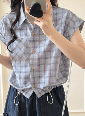 格子衬衫女宽松百搭短袖上衣