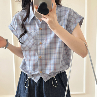 糖安妮【苏格兰】2026夏季新品法式复古格子衬衫女宽松百搭短袖