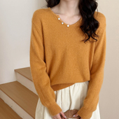 糖安妮 女宽松显瘦百搭毛衣 V领羊毛针织衫 深秋恋歌 2026春季
