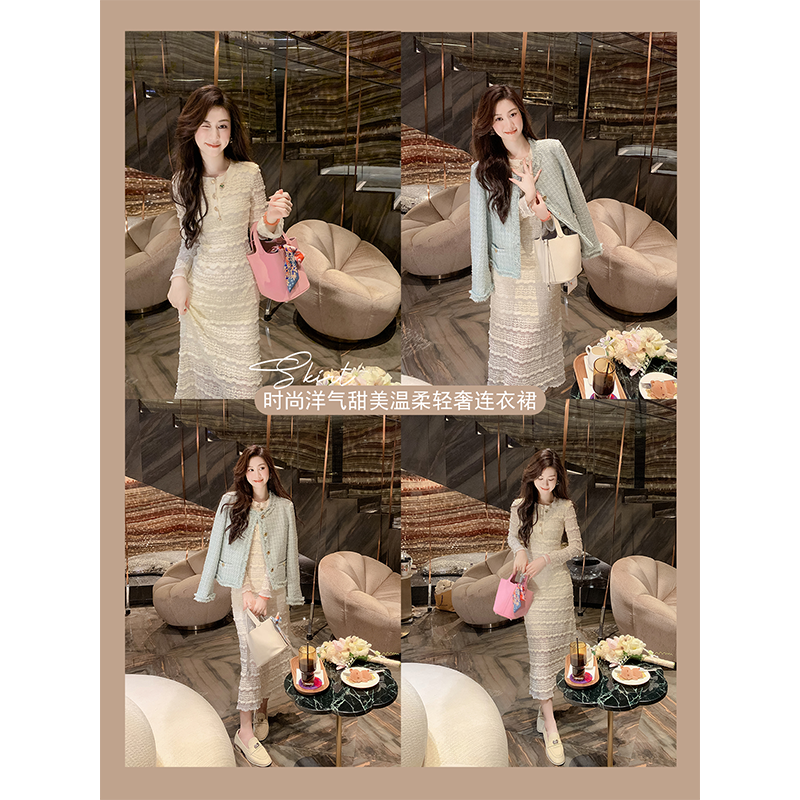 鱼兔子的兔子法式连衣裙女2023新款秋季时尚洋气甜美温柔气质长裙