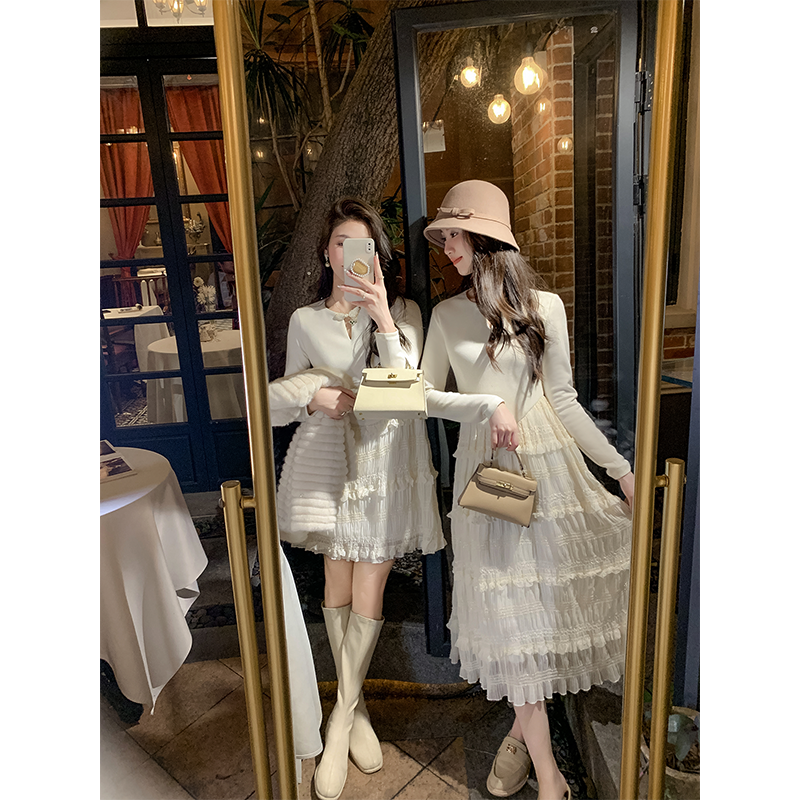 鱼兔子的兔子女神范连衣裙女2023新款秋冬气质温柔名媛高端a字裙