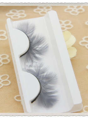创意时尚眼妆假睫毛舞台表演艺术写真灰色夸张个性羽毛眼睫毛