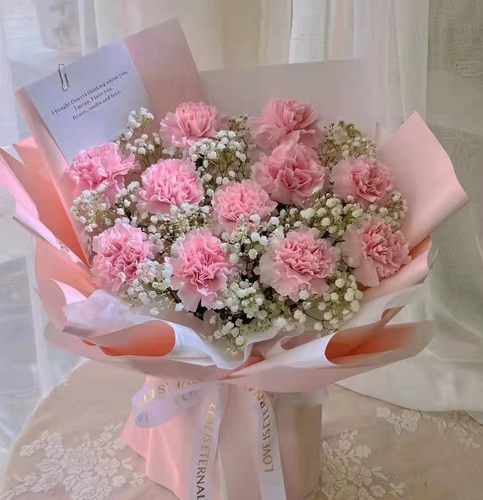 母亲生日19朵粉康乃馨花束张家口怀安万全怀来县涿鹿赤城同城配送