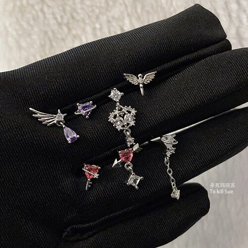钛钢甜酷锆石女睡觉免摘耳钉